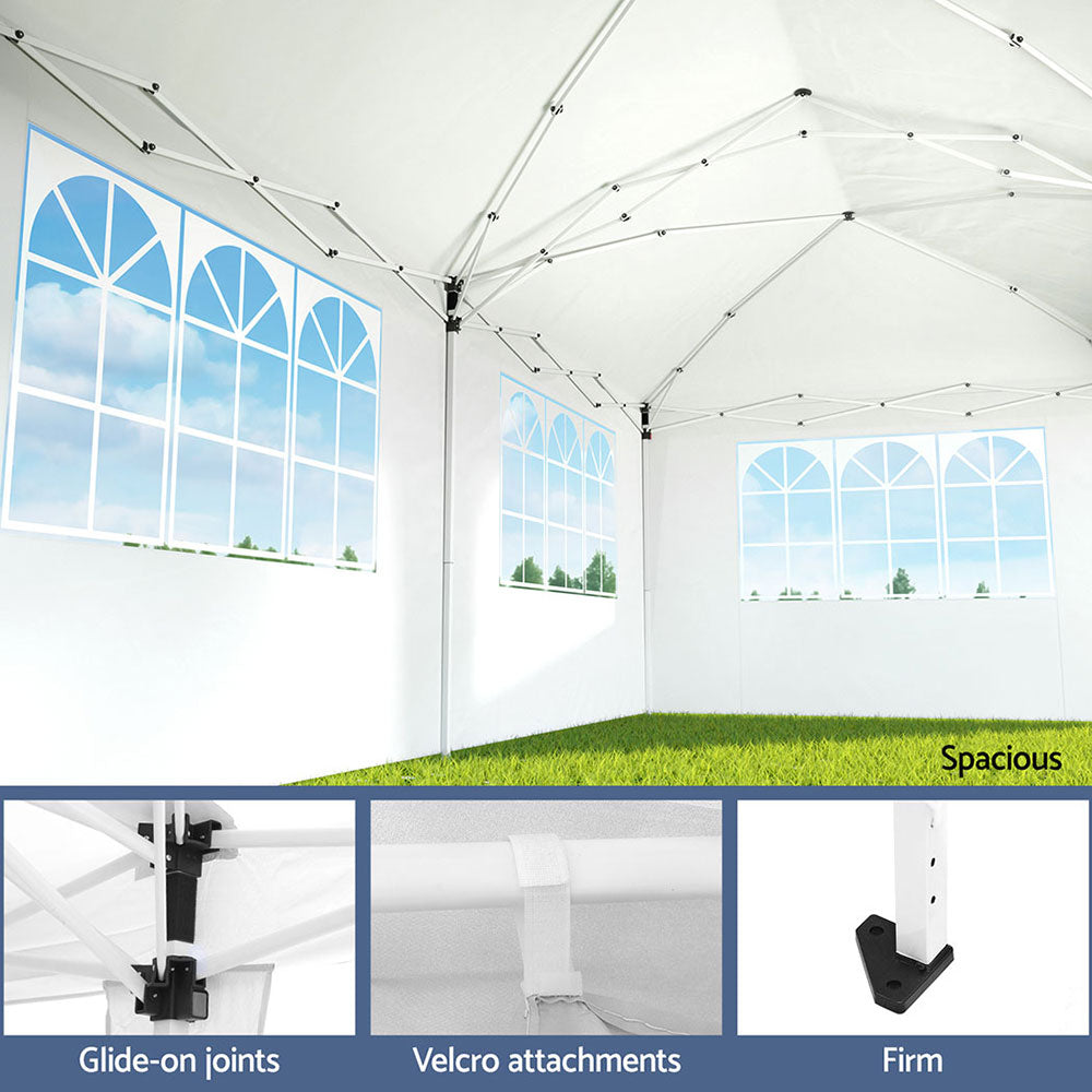 Instahut Gazebo Pop Up Marquee 3x6m Wedding Party Outdoor Camping Tent Canopy Side Wall White-5