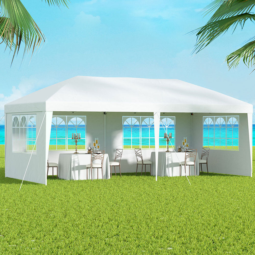 Instahut Gazebo Pop Up Marquee 3x6m Wedding Party Outdoor Camping Tent Canopy Side Wall White-6