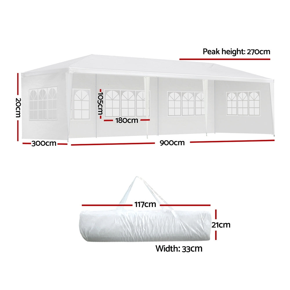 Instahut Gazebo 3x9m Marquee Wedding Party Tent Outdoor Camping Side Wall Canopy 5 Panel White-1