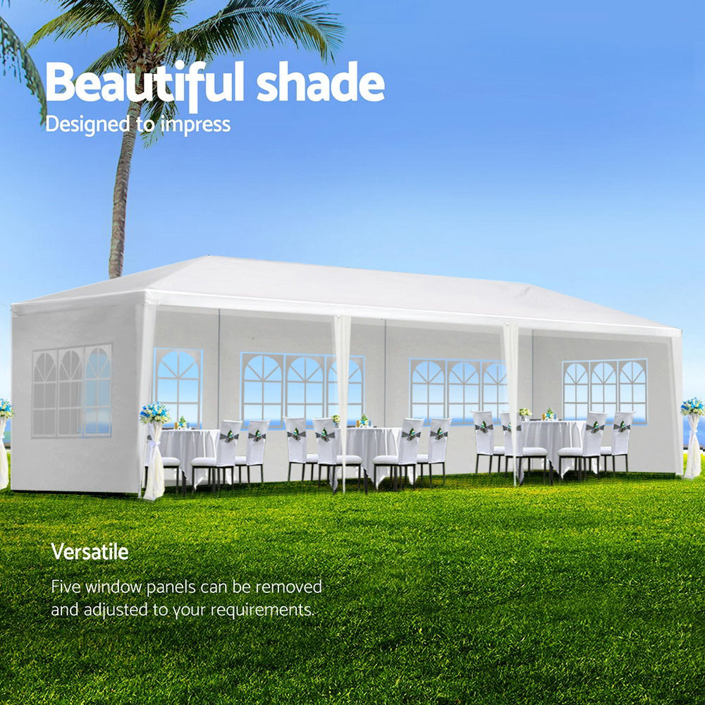 Instahut Gazebo 3x9m Marquee Wedding Party Tent Outdoor Camping Side Wall Canopy 5 Panel White-3