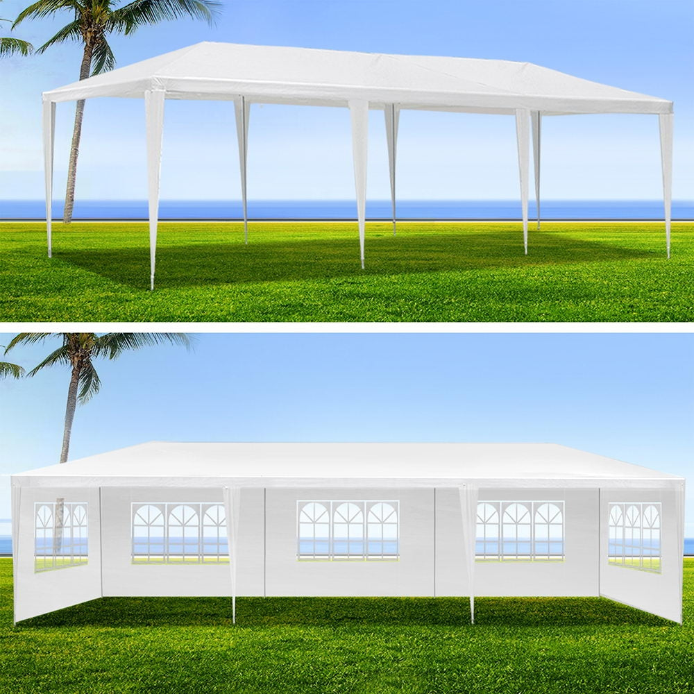 Instahut Gazebo 3x9m Marquee Wedding Party Tent Outdoor Camping Side Wall Canopy 5 Panel White-4