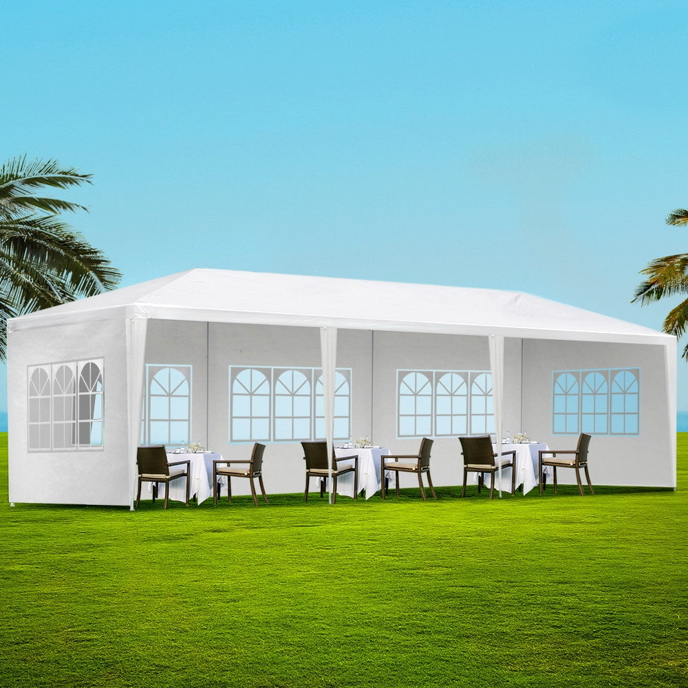 Instahut Gazebo 3x9m Marquee Wedding Party Tent Outdoor Camping Side Wall Canopy 5 Panel White-7