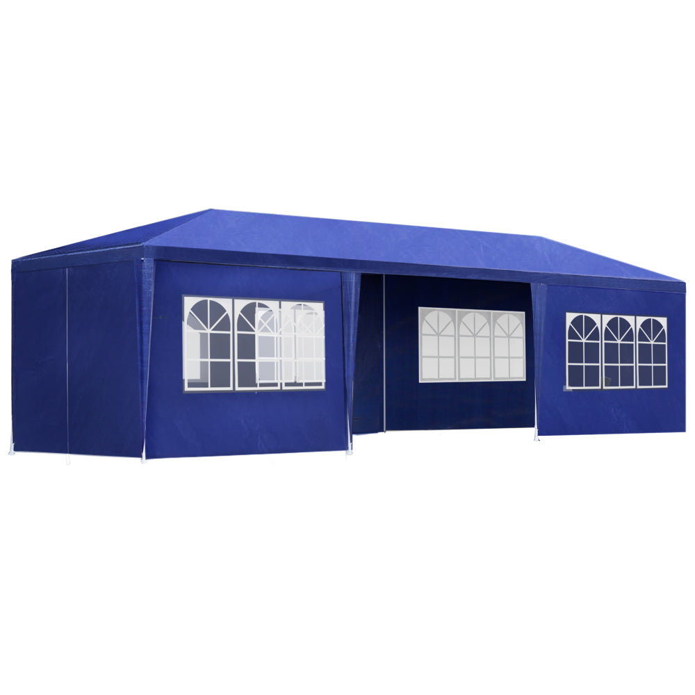 Instahut Gazebo 3x9m Marquee Wedding Party Tent Outdoor Camping Side Wall Canopy 8 Panel Blue-6