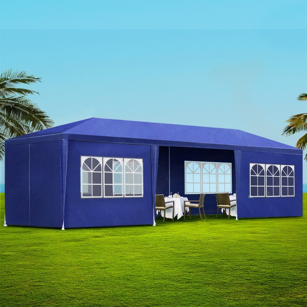 Instahut Gazebo 3x9m Marquee Wedding Party Tent Outdoor Camping Side Wall Canopy 8 Panel Blue-6