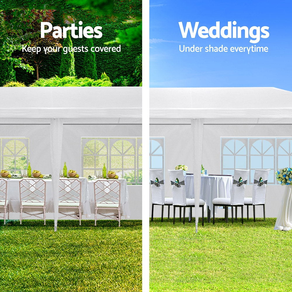 Instahut Gazebo 3x9m Marquee Wedding Party Tent Outdoor Camping Side Wall Canopy 8 Panel White-2