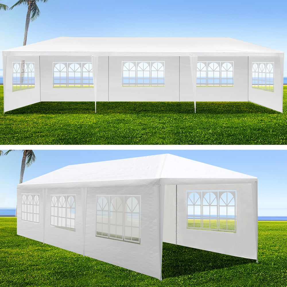 Instahut Gazebo 3x9m Marquee Wedding Party Tent Outdoor Camping Side Wall Canopy 8 Panel White-3