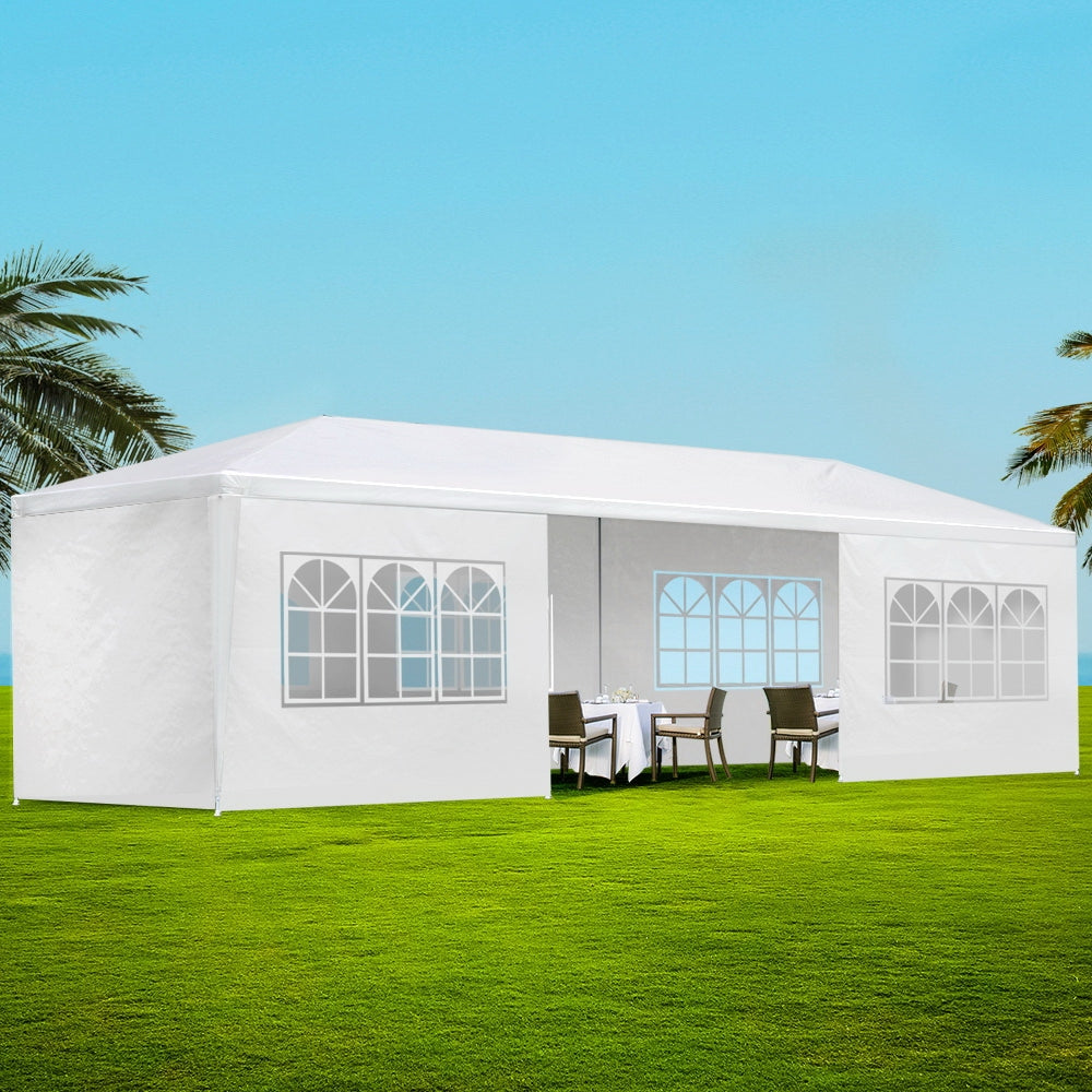 Instahut Gazebo 3x9m Marquee Wedding Party Tent Outdoor Camping Side Wall Canopy 8 Panel White-0
