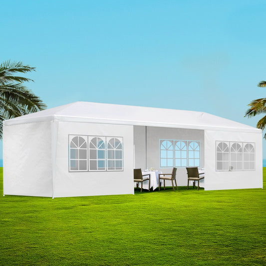 Instahut Gazebo 3x9m Marquee Wedding Party Tent Outdoor Camping Side Wall Canopy 8 Panel White-0