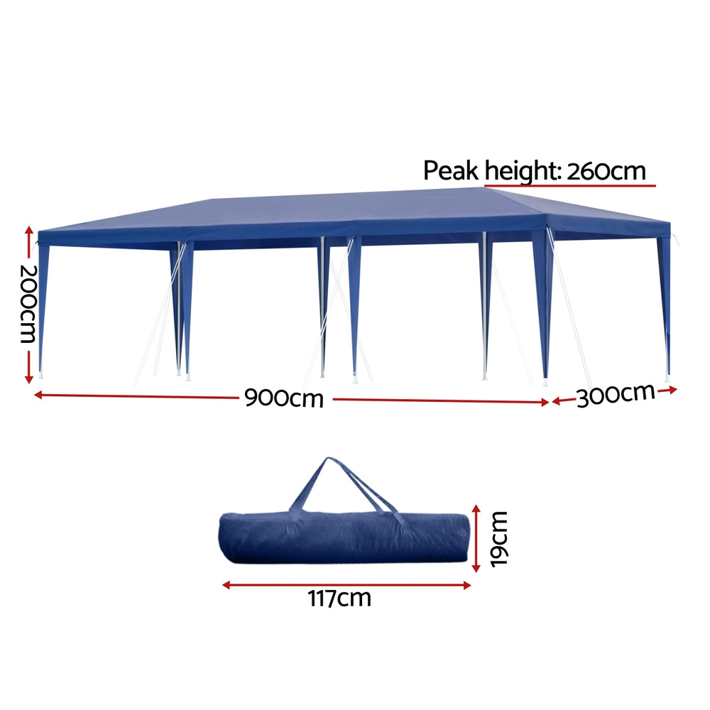 Instahut Gazebo 3x9m Wedding Party Marquee Tent Outdoor Event Camping Shade Blue-1