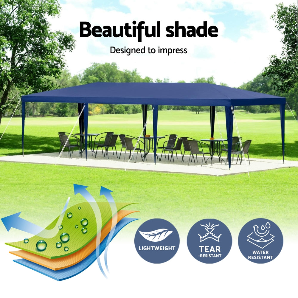 Instahut Gazebo 3x9m Wedding Party Marquee Tent Outdoor Event Camping Shade Blue-3