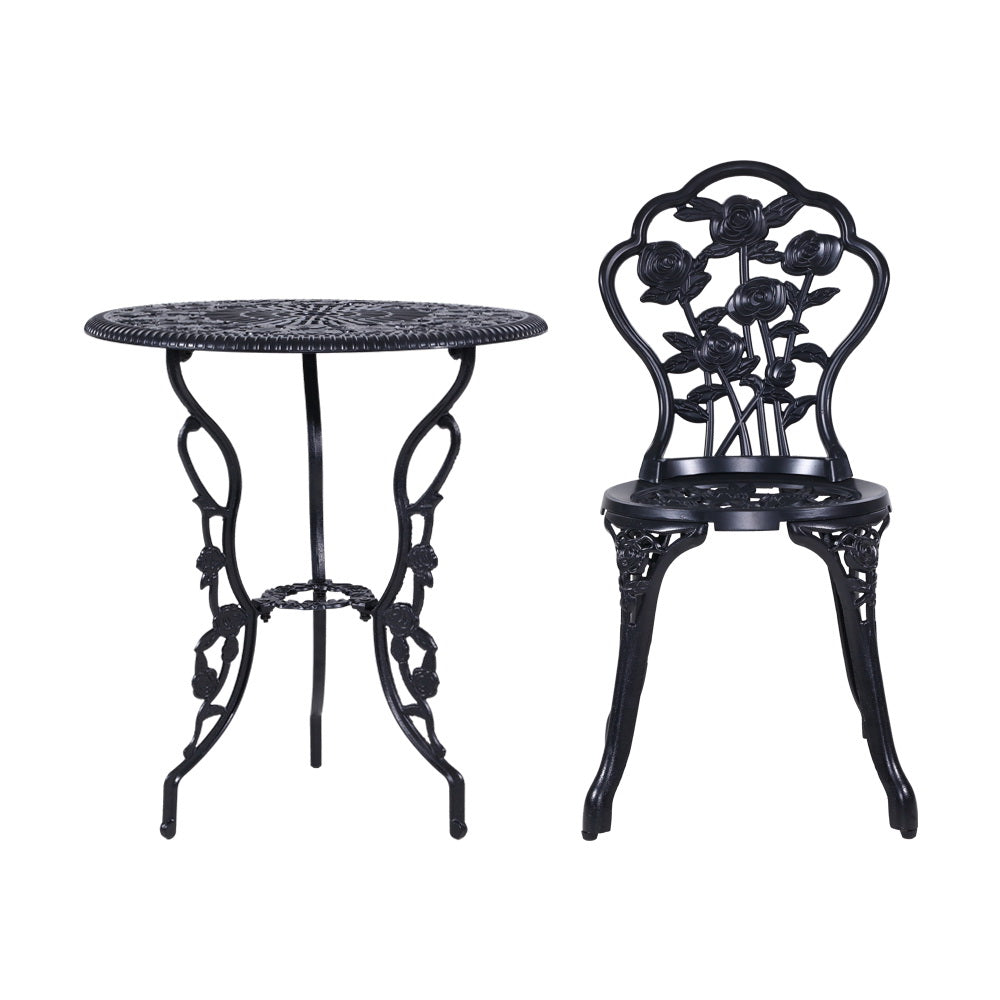 Gardeon 3PC Outdoor Setting Bistro Set Chairs Table Cast Aluminum Rose Black-2