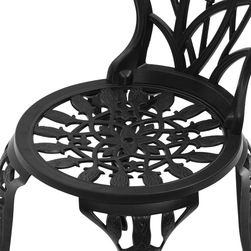 Gardeon 3PC Outdoor Setting Bistro Set Chairs Table Cast Aluminum Patio Furniture Tulip Black-5