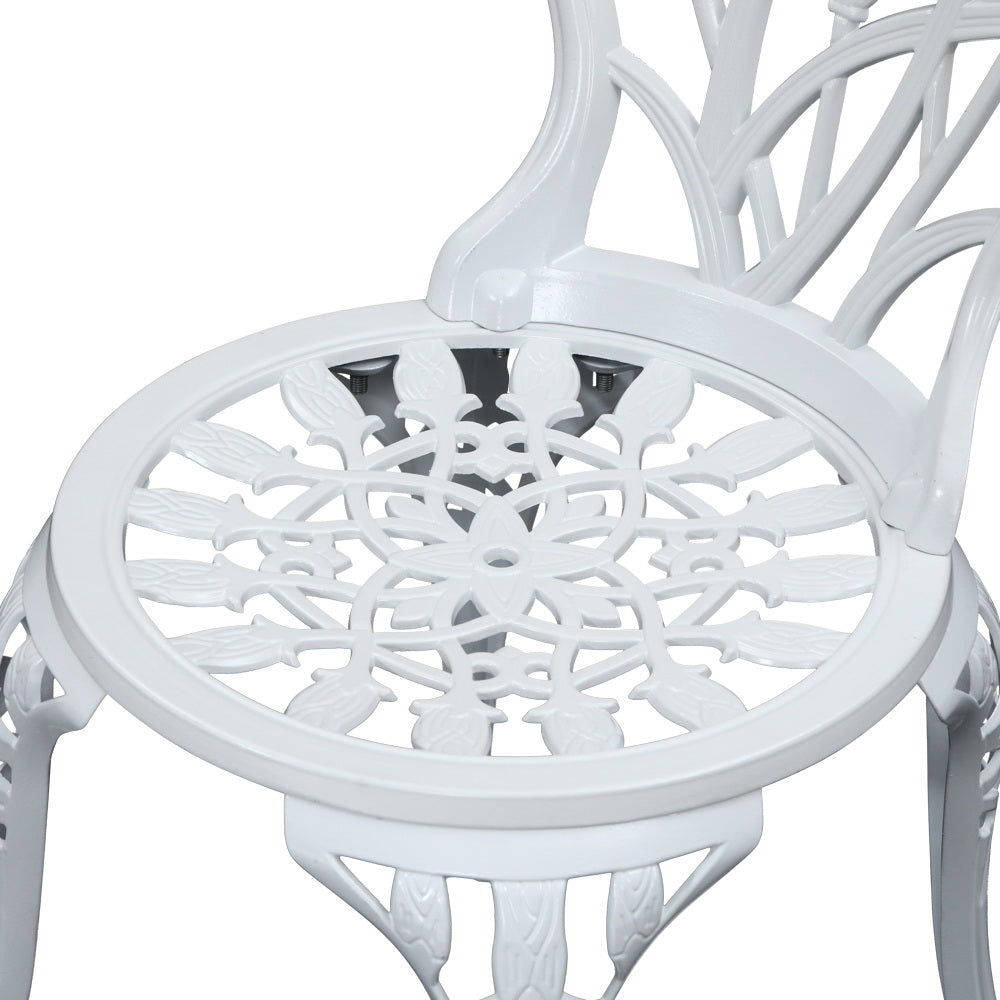 Gardeon 3PC Outdoor Setting Bistro Set Chairs Table Cast Aluminum Patio Furniture Tulip White-5