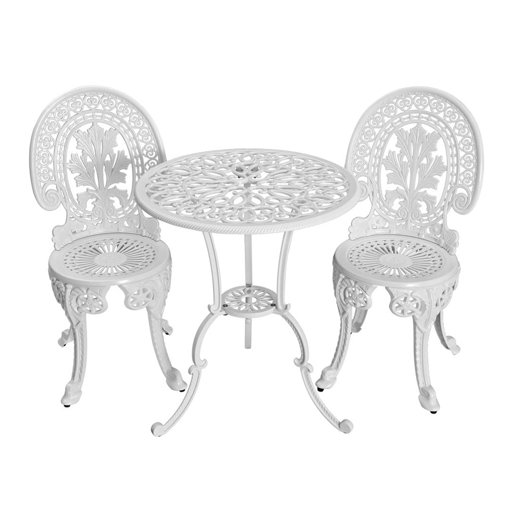 Gardeon 3PC Patio Furniture Outdoor Bistro Set Dining Chairs Aluminium White-0