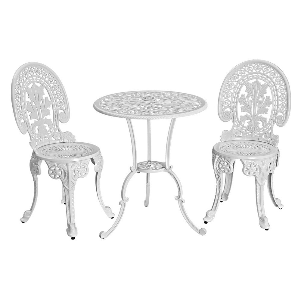 Gardeon 3PC Patio Furniture Outdoor Bistro Set Dining Chairs Aluminium White-2