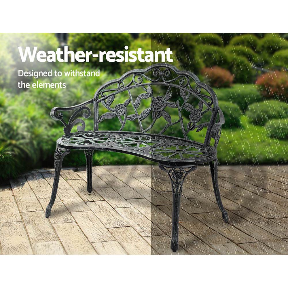 Gardeon Outdoor Garden Bench Seat 100cm Cast Aluminium Patio Chair Vintage Green-5