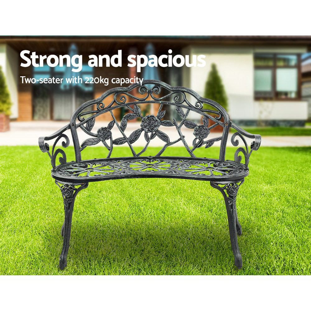 Gardeon Outdoor Garden Bench Seat 100cm Cast Aluminium Patio Chair Vintage Green-6