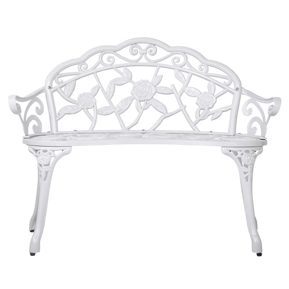 Gardeon Outdoor Garden Bench Seat 100cm Cast Aluminium Outdoor Patio Chair Vintage White-2