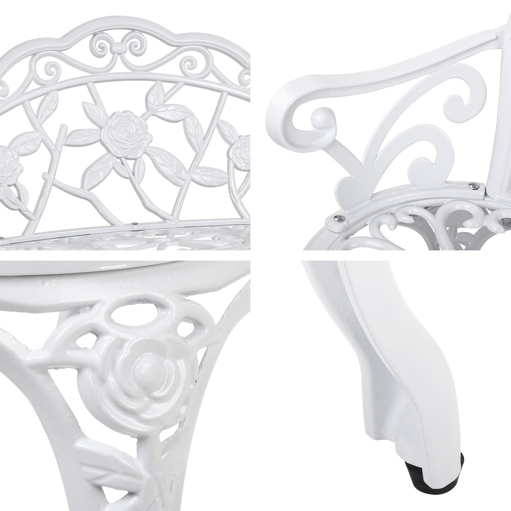 Gardeon Outdoor Garden Bench Seat 100cm Cast Aluminium Outdoor Patio Chair Vintage White-4