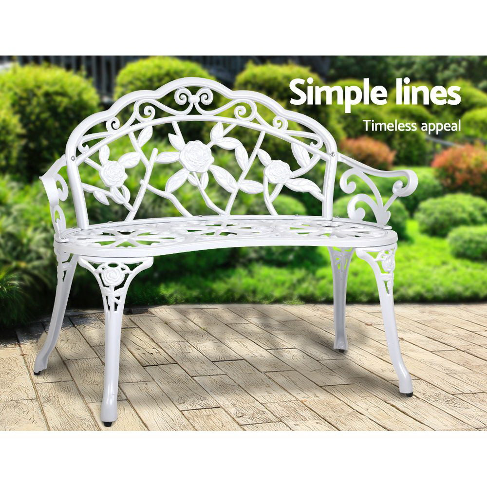 Gardeon Outdoor Garden Bench Seat 100cm Cast Aluminium Outdoor Patio Chair Vintage White-5