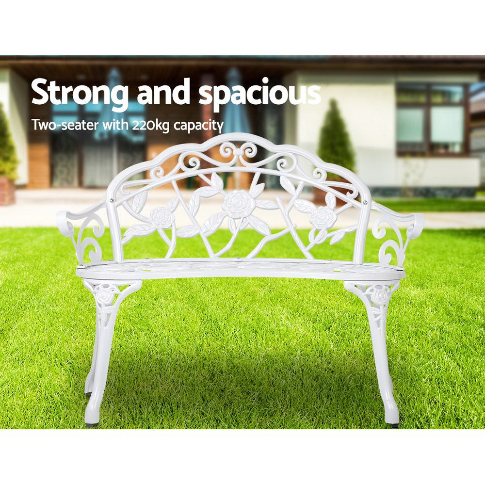 Gardeon Outdoor Garden Bench Seat 100cm Cast Aluminium Outdoor Patio Chair Vintage White-6