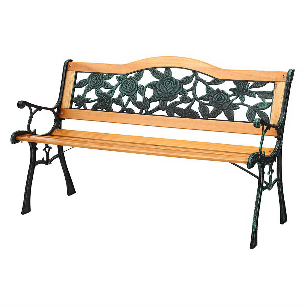 Gardeon Outdoor Garden Bench Seat 126cm Wooden Cast Iron 3 Seater Patio Furniture-0