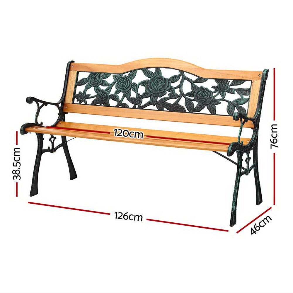 Gardeon Outdoor Garden Bench Seat 126cm Wooden Cast Iron 3 Seater Patio Furniture-1