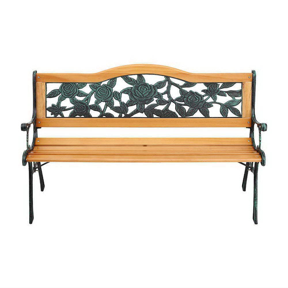 Gardeon Outdoor Garden Bench Seat 126cm Wooden Cast Iron 3 Seater Patio Furniture-2