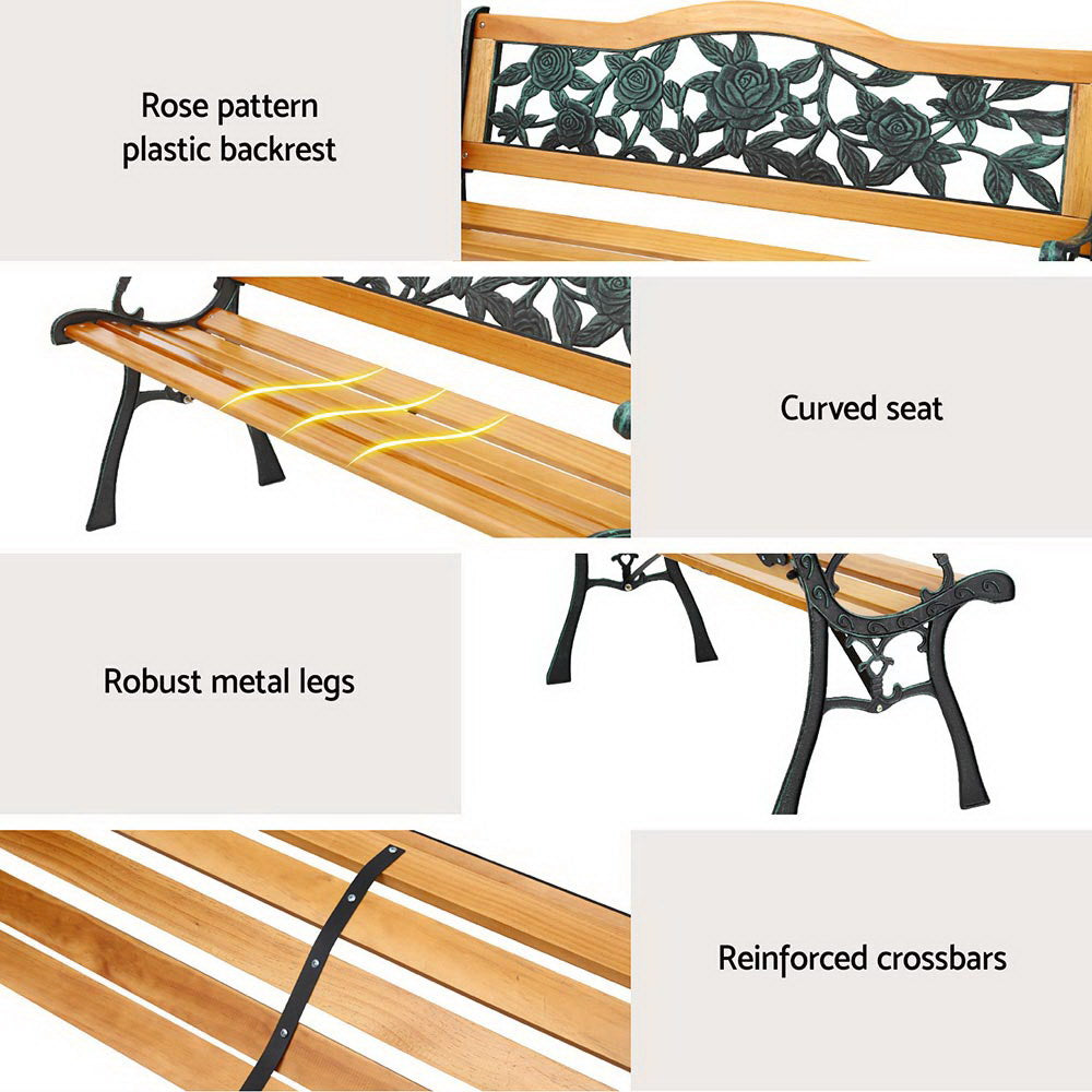 Gardeon Outdoor Garden Bench Seat 126cm Wooden Cast Iron 3 Seater Patio Furniture-4