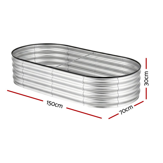 Green Fingers Raised Garden Bed Galvanised Oval Metal Planter Box Large Outdoor 150x70x30cm Silver