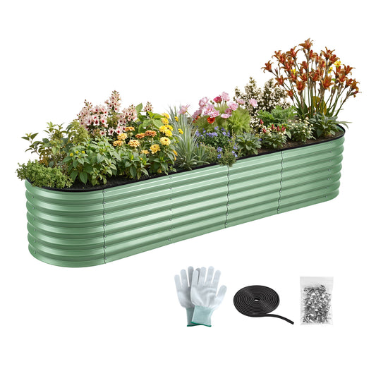 Green Fingers Oval Raised Garden Bed Galvanised Planter Box Rust Resistant 240x60x45cm Green