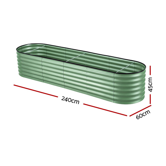 Green Fingers Oval Raised Garden Bed Galvanised Planter Box Rust Resistant 240x60x45cm Green