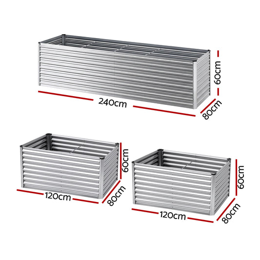 Green Fingers Raised Garden Bed 2 in 1 Modular Galvanised Planter Box Rust Resistant 240x80x60cm