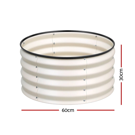 Green Fingers Round Raised Garden Bed 2 Pack Galvanised Planter Box Rust Resistant 60x60x30cm White