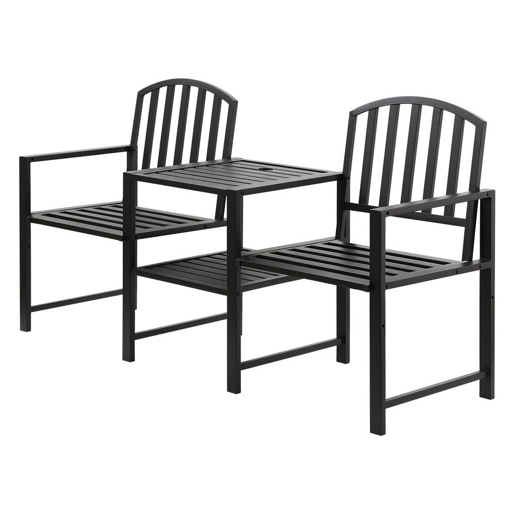 Gardeon Outdoor Garden Bench Seat Loveseat Steel Table Chairs Patio Furniture Black-0