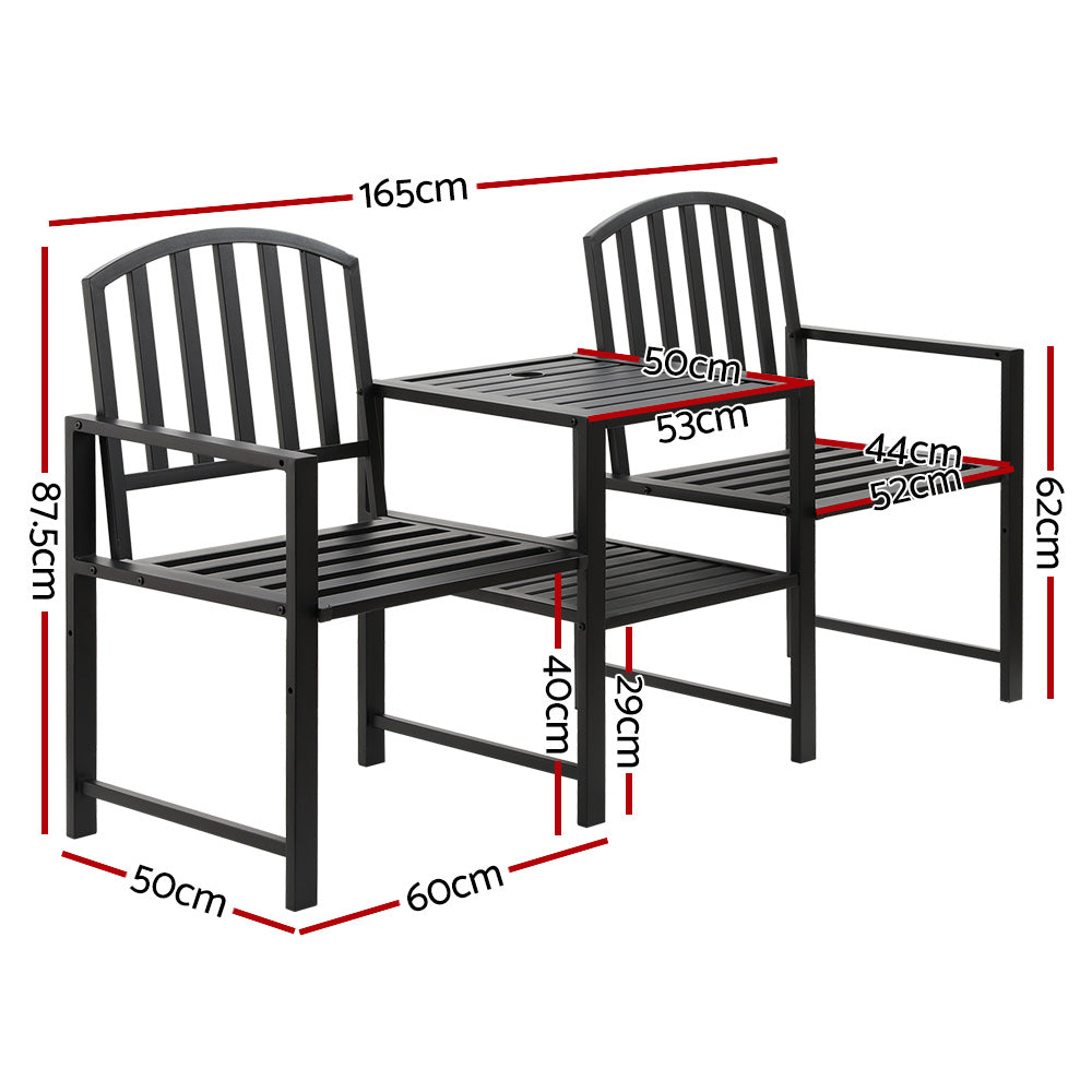 Gardeon Outdoor Garden Bench Seat Loveseat Steel Table Chairs Patio Furniture Black-1