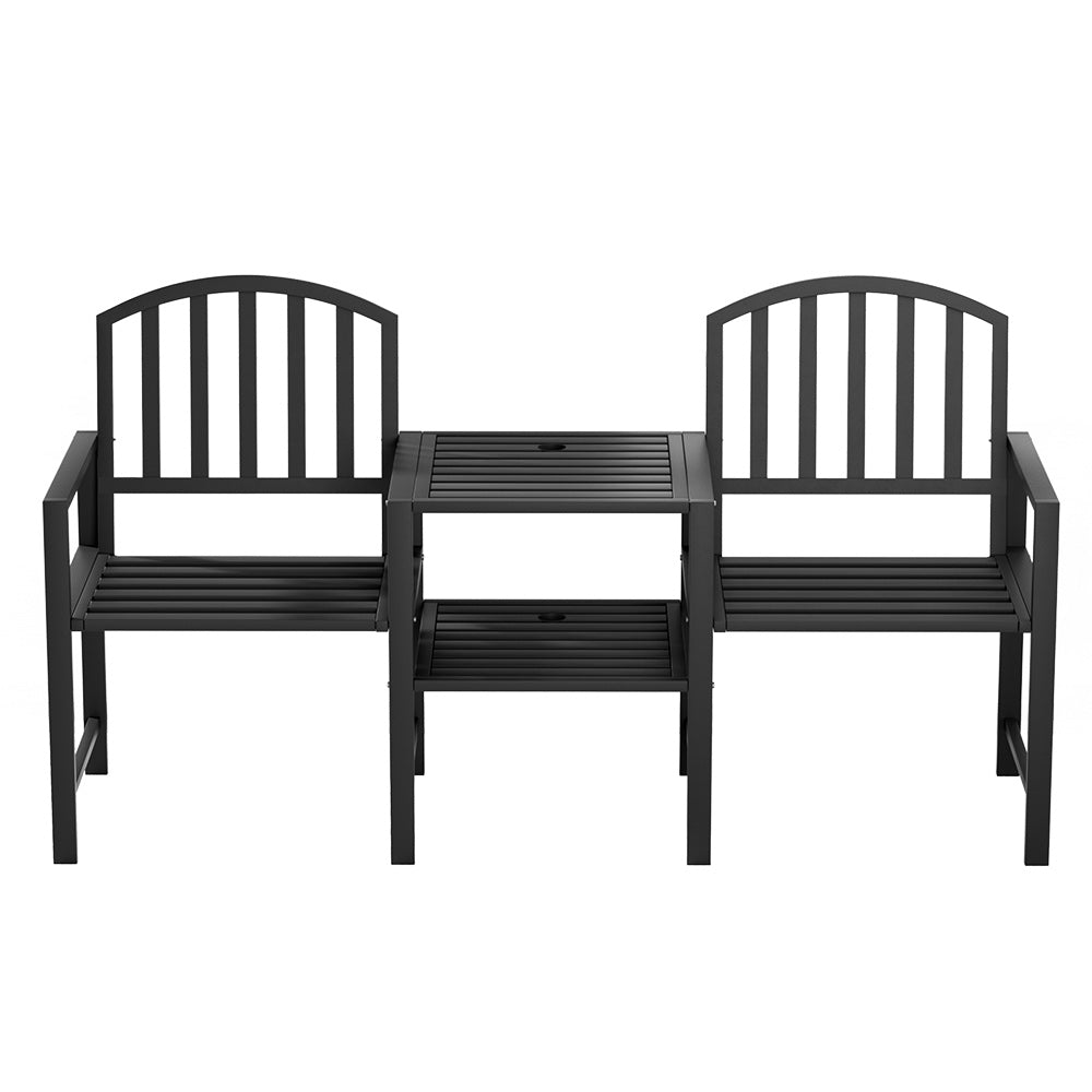 Gardeon Outdoor Garden Bench Seat Loveseat Steel Table Chairs Patio Furniture Black-2