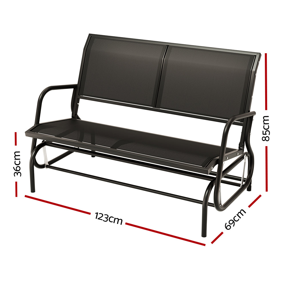 Gardeon Outdoor Garden Bench Seat Swing Glider Rocking 2 Seater Patio Furniture Black-1