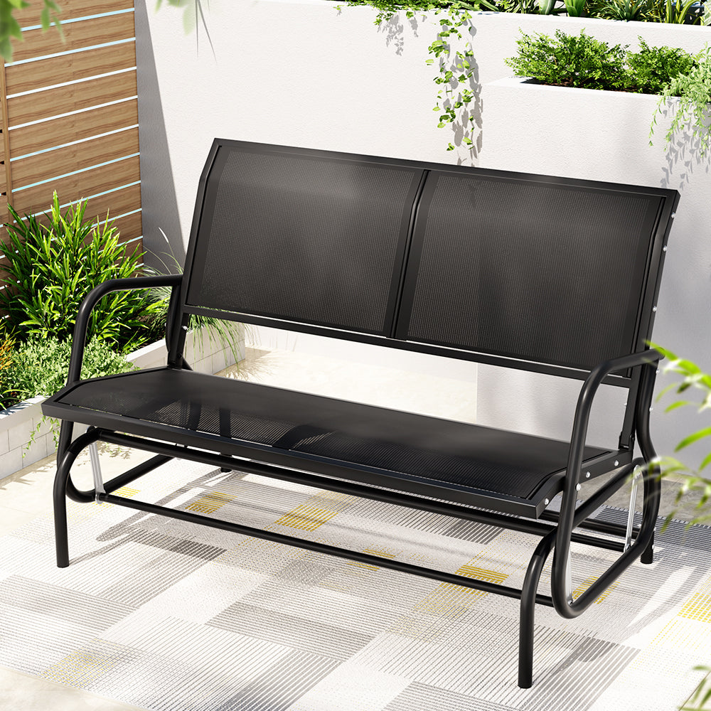 Gardeon Outdoor Garden Bench Seat Swing Glider Rocking 2 Seater Patio Furniture Black-4