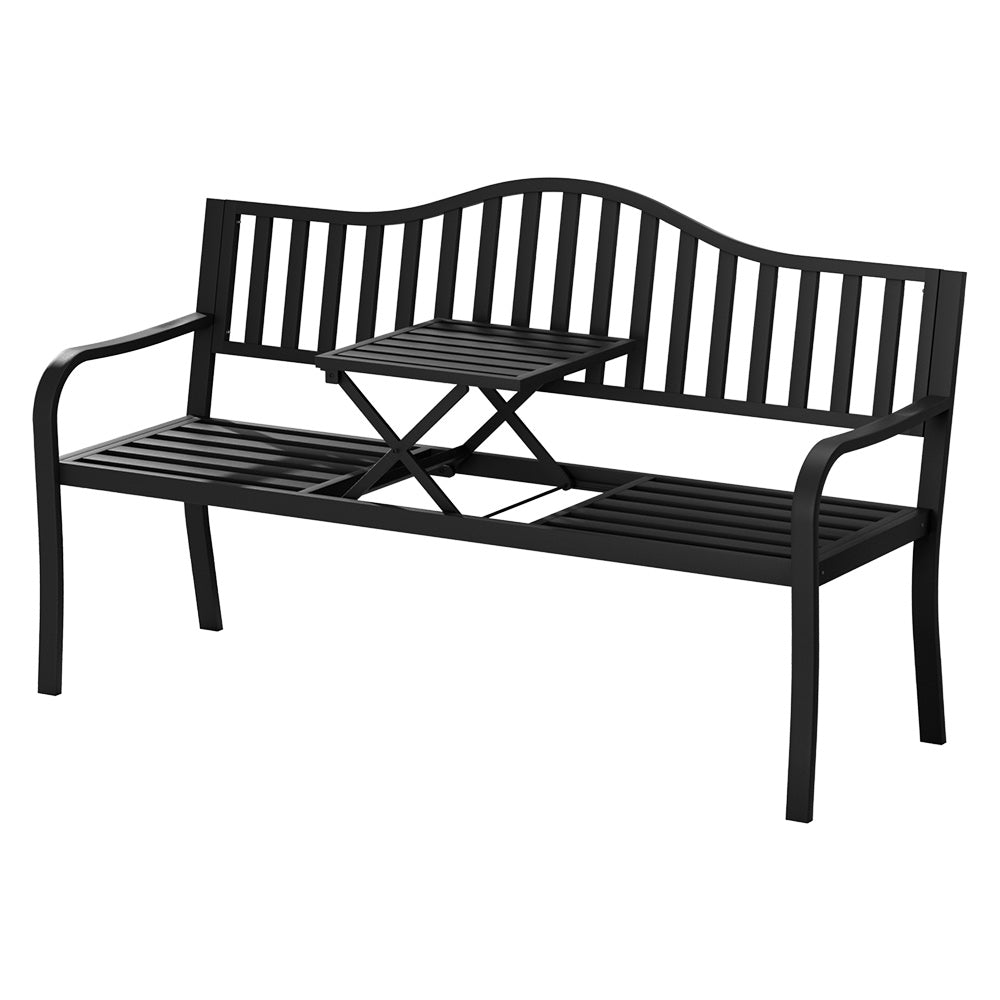 Gardeon Outdoor Garden Bench Seat Loveseat Steel Foldable Table Patio Furniture Black-0