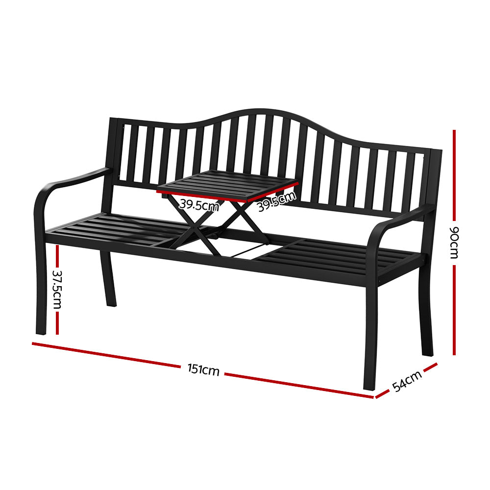 Gardeon Outdoor Garden Bench Seat Loveseat Steel Foldable Table Patio Furniture Black-1