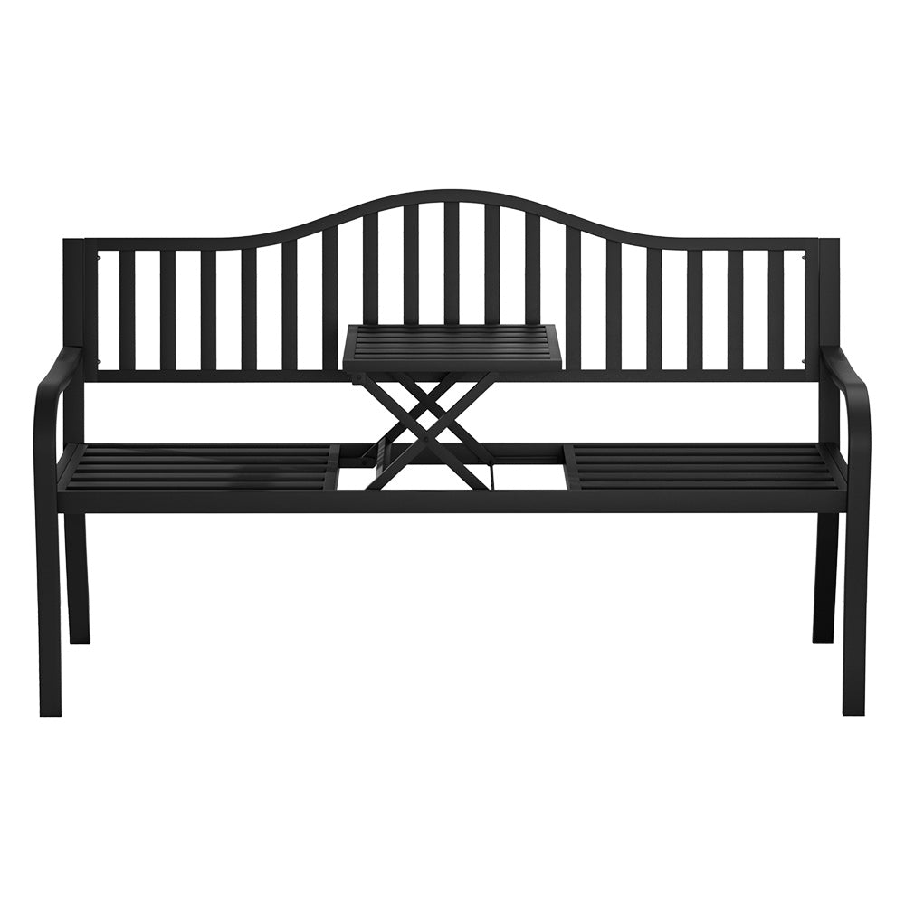 Gardeon Outdoor Garden Bench Seat Loveseat Steel Foldable Table Patio Furniture Black-2