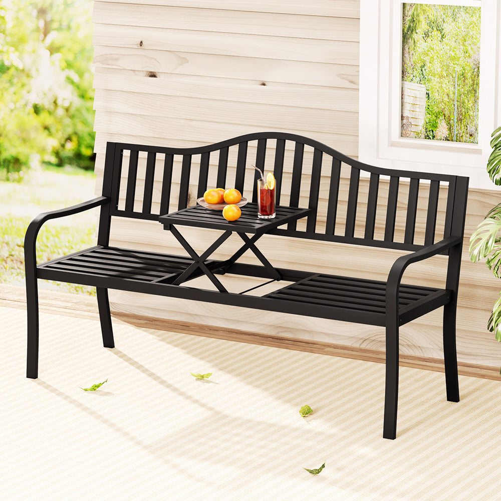 Gardeon Outdoor Garden Bench Seat Loveseat Steel Foldable Table Patio Furniture Black-5