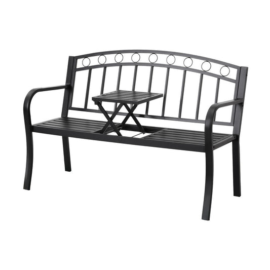 Gardeon Outdoor Garden Bench Seat Loveseat Steel Foldable Table Patio Furniture Black-0