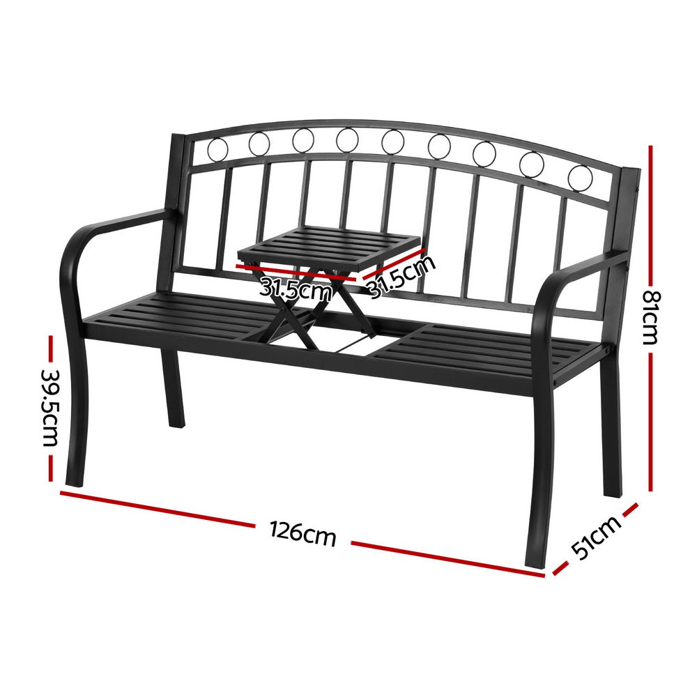 Gardeon Outdoor Garden Bench Seat Loveseat Steel Foldable Table Patio Furniture Black-1