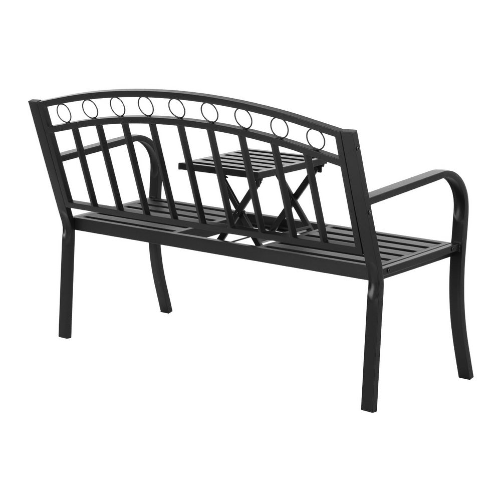 Gardeon Outdoor Garden Bench Seat Loveseat Steel Foldable Table Patio Furniture Black-2