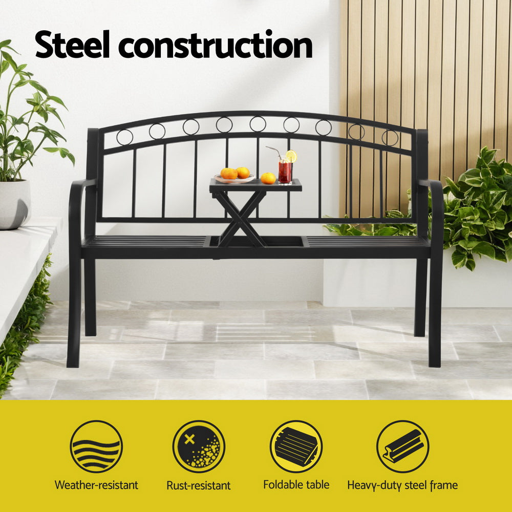 Gardeon Outdoor Garden Bench Seat Loveseat Steel Foldable Table Patio Furniture Black-3