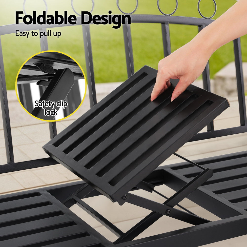 Gardeon Outdoor Garden Bench Seat Loveseat Steel Foldable Table Patio Furniture Black-5