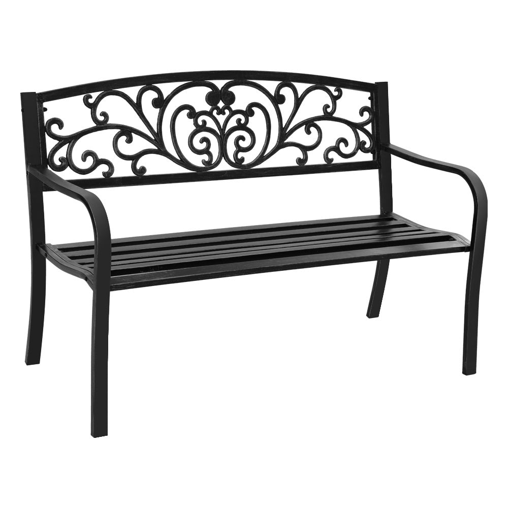 Gardeon Outdoor Garden Bench Seat Steel Outdoor Furniture 3 Seater Park Black-0