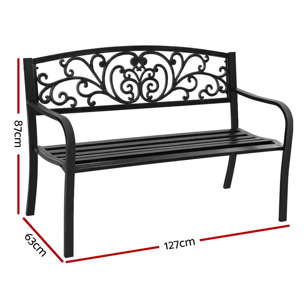 Gardeon Outdoor Garden Bench Seat Steel Outdoor Furniture 3 Seater Park Black-1